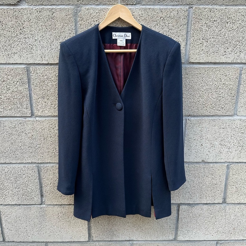 Christian Dior Vintage Navy Blue Wool Like Blazer Women's Size 4